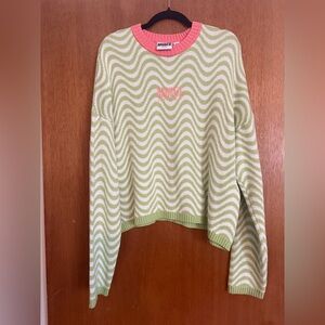 The Ragged Priest Green & Pink Wave-Pattern Crewneck Sweater